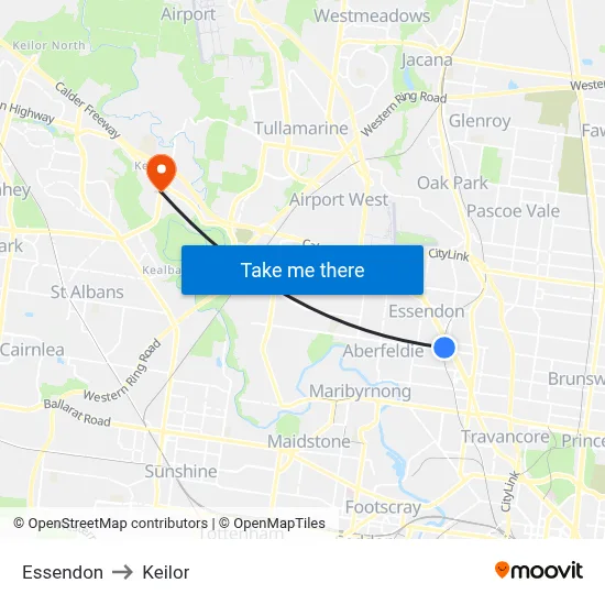 Essendon to Keilor map