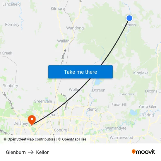 Glenburn to Keilor map
