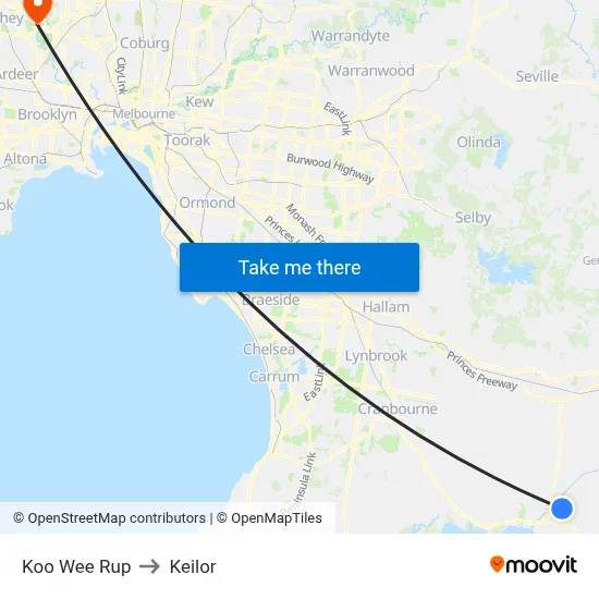 Koo Wee Rup to Keilor map