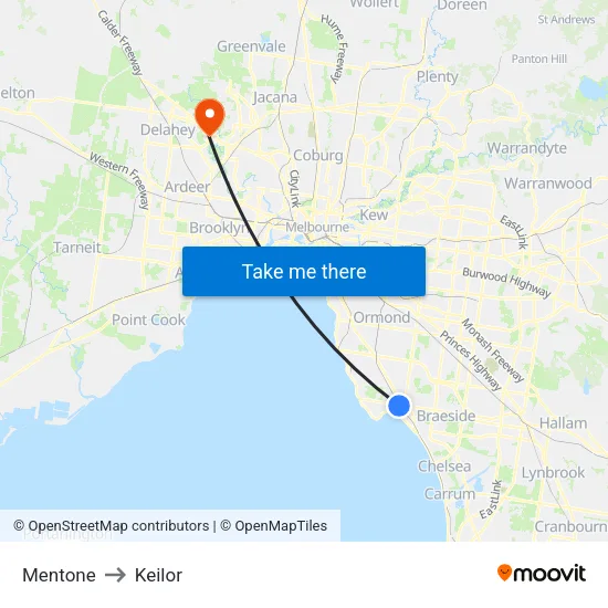 Mentone to Keilor map