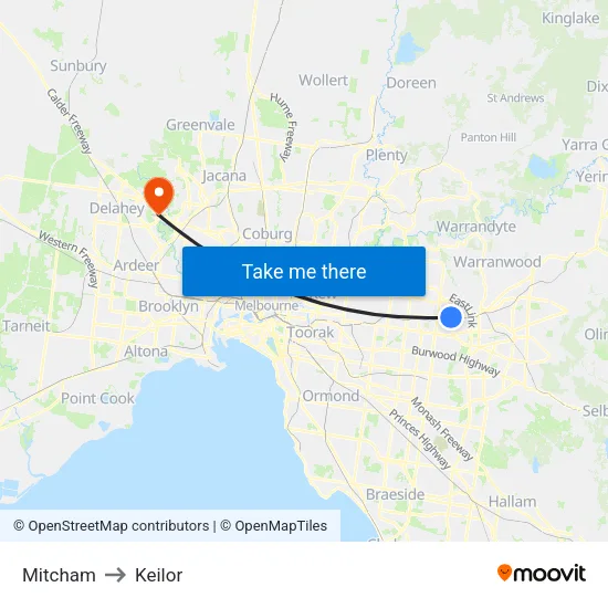 Mitcham to Keilor map