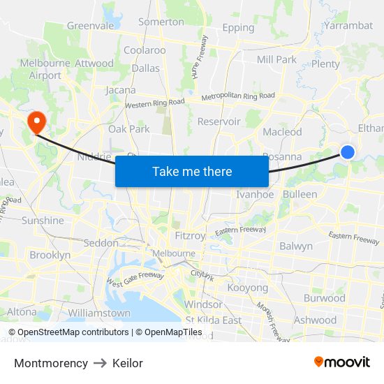 Montmorency to Keilor map