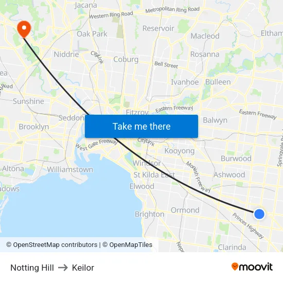 Notting Hill to Keilor map