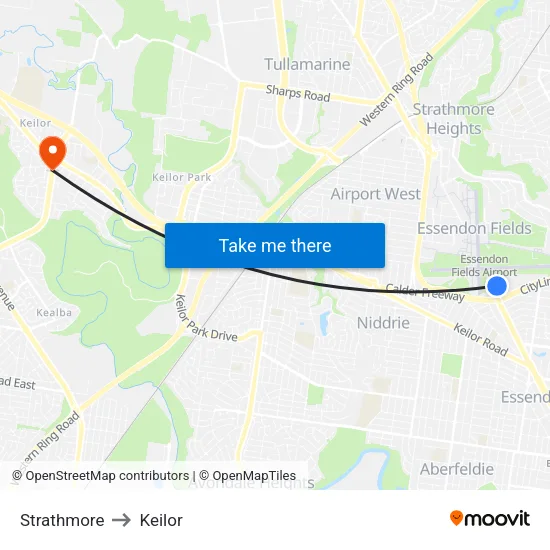 Strathmore to Keilor map
