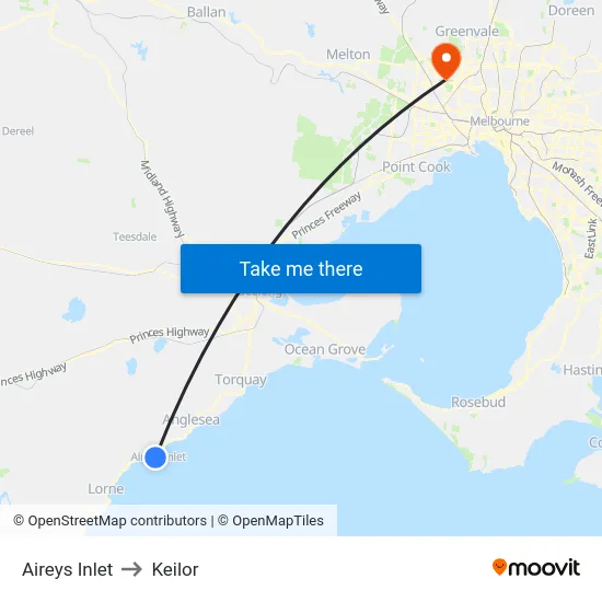 Aireys Inlet to Keilor map
