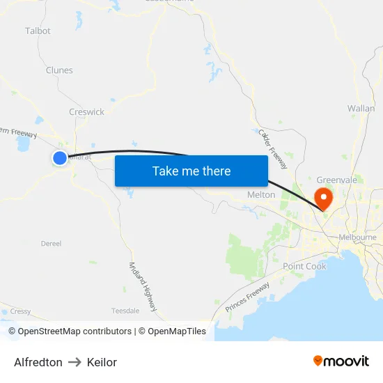 Alfredton to Keilor map