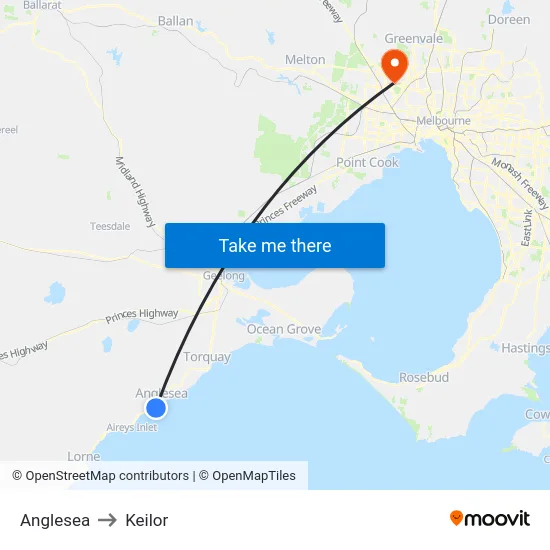 Anglesea to Keilor map