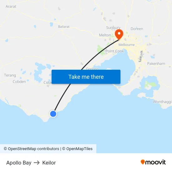 Apollo Bay to Keilor map