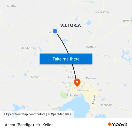 Ascot (Bendigo) to Keilor map
