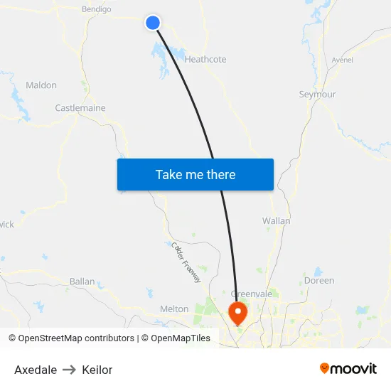 Axedale to Keilor map