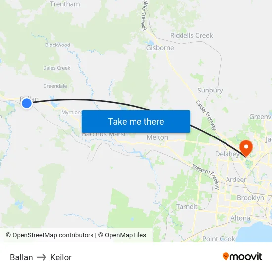 Ballan to Keilor map