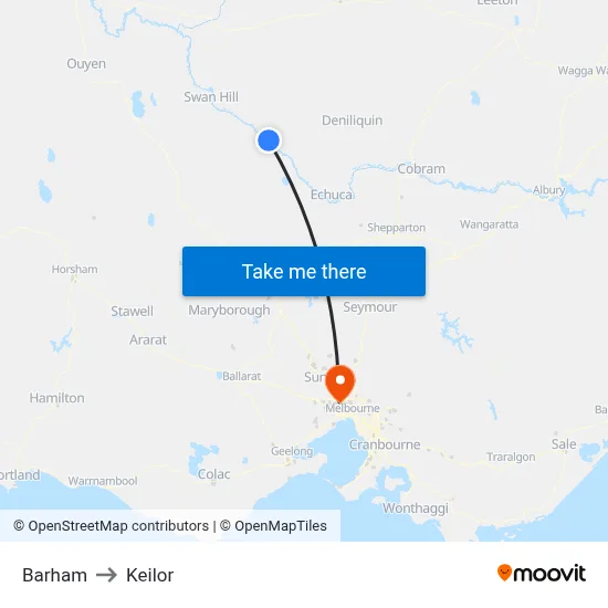 Barham to Keilor map