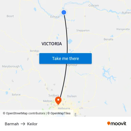 Barmah to Keilor map