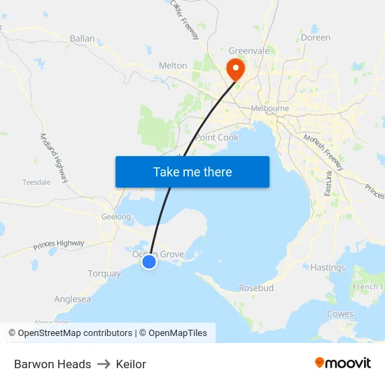 Barwon Heads to Keilor map