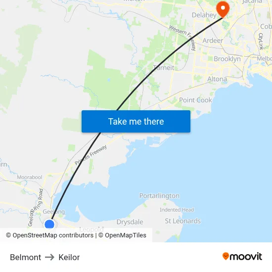 Belmont to Keilor map