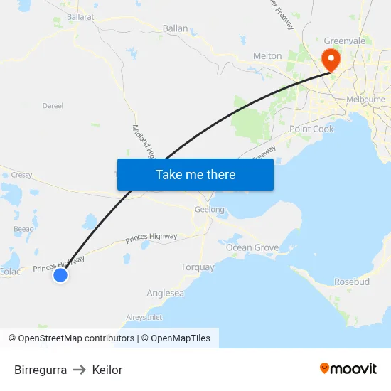 Birregurra to Keilor map