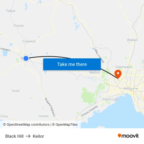 Black Hill to Keilor map
