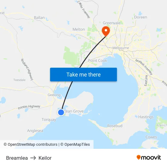 Breamlea to Keilor map