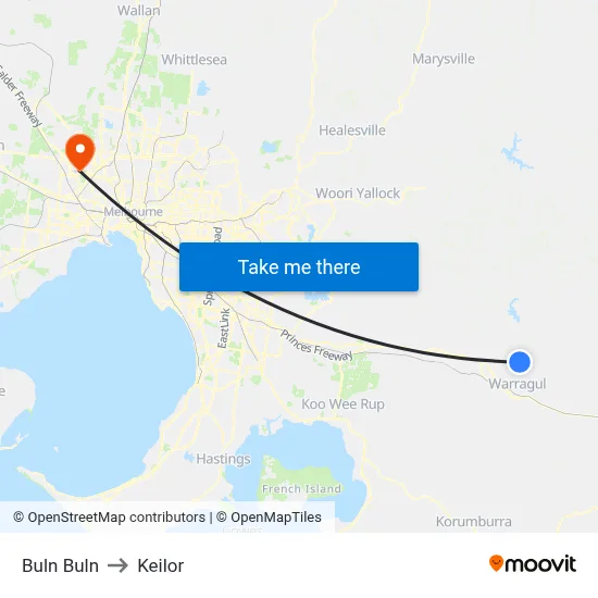 Buln Buln to Keilor map