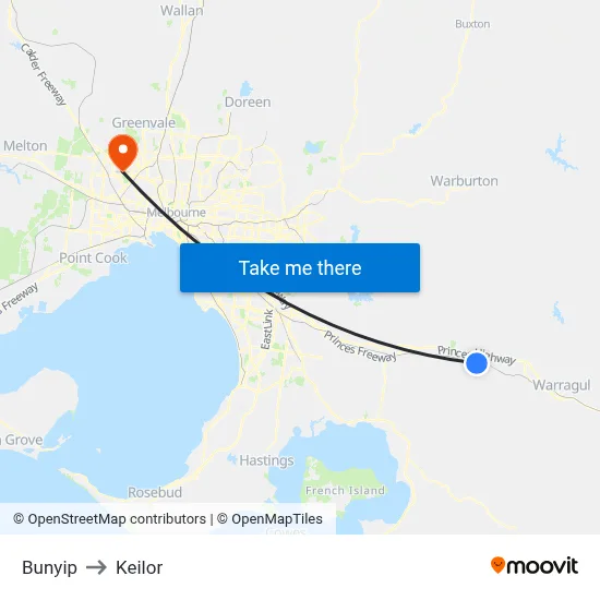 Bunyip to Keilor map
