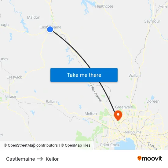 Castlemaine to Keilor map