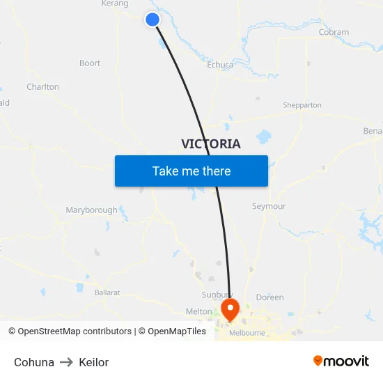 Cohuna to Keilor map