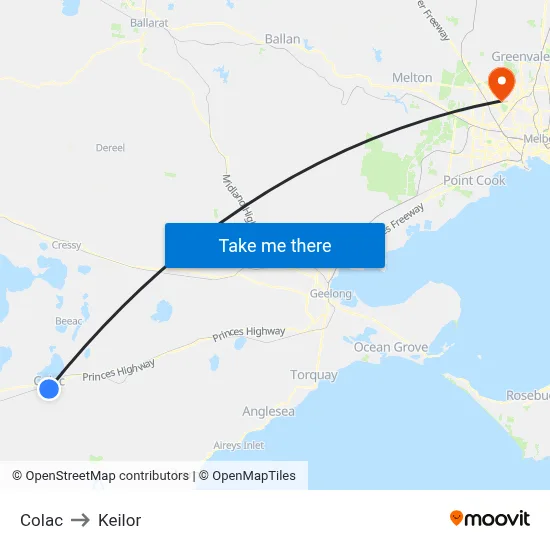 Colac to Keilor map