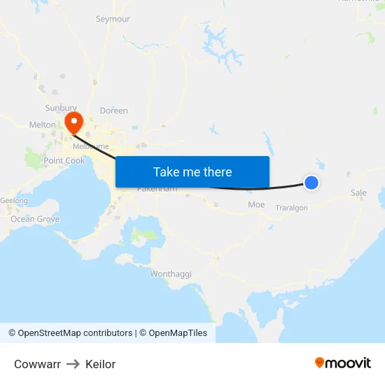 Cowwarr to Keilor map