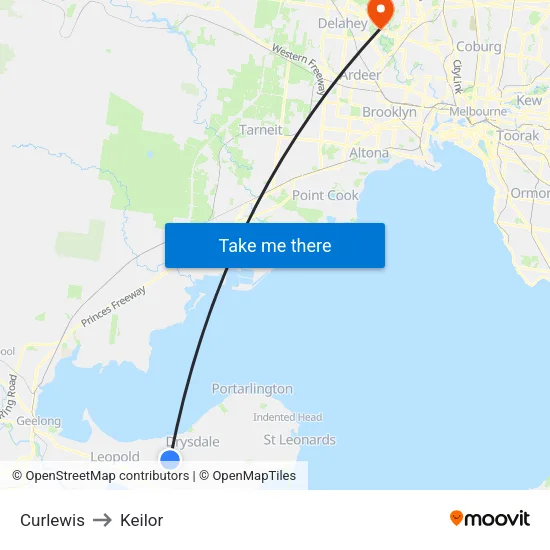 Curlewis to Keilor map