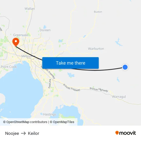 Noojee to Keilor map