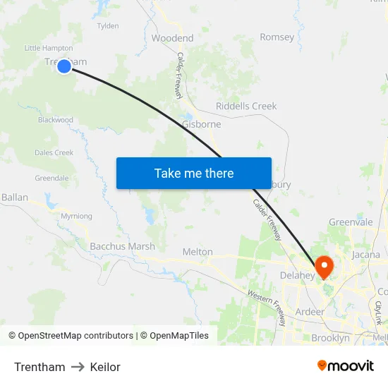 Trentham to Keilor map