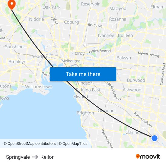 Springvale to Keilor map