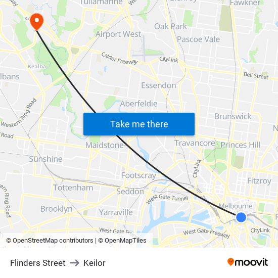 Flinders Street to Keilor map
