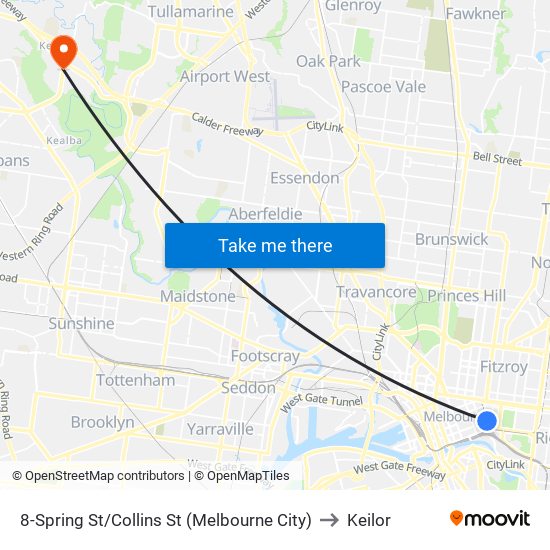 8-Spring St/Collins St (Melbourne City) to Keilor map