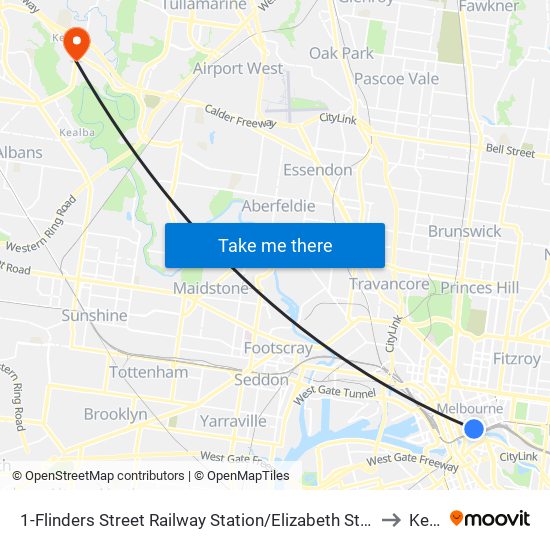 1-Flinders Street Railway Station/Elizabeth St (Melbourne City) to Keilor map