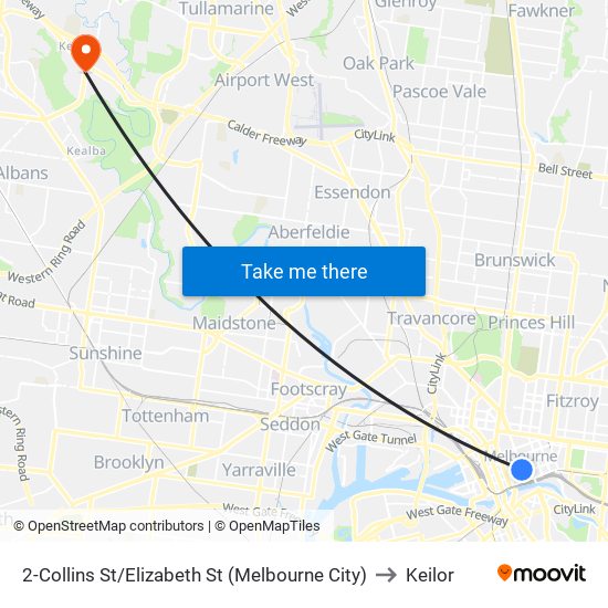 2-Collins St/Elizabeth St (Melbourne City) to Keilor map