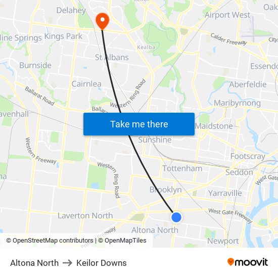 Altona North to Keilor Downs map