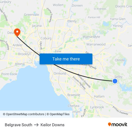 Belgrave South to Keilor Downs map