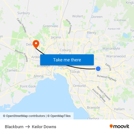 Blackburn to Keilor Downs map