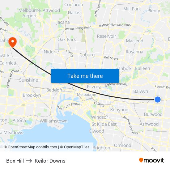 Box Hill to Keilor Downs map