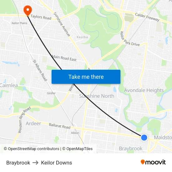 Braybrook to Keilor Downs map