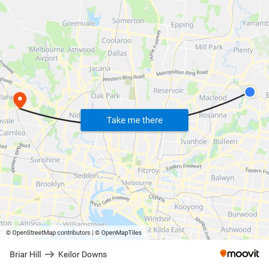 Briar Hill to Keilor Downs map