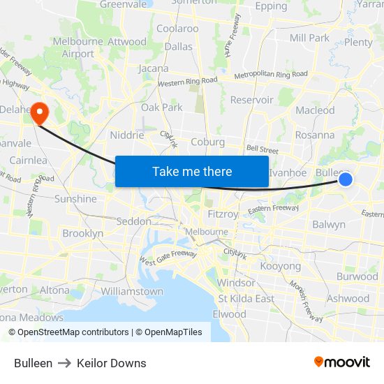 Bulleen to Keilor Downs map