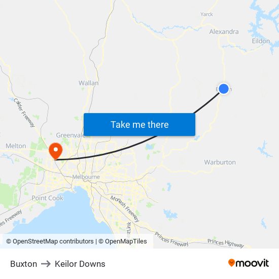 Buxton to Keilor Downs map