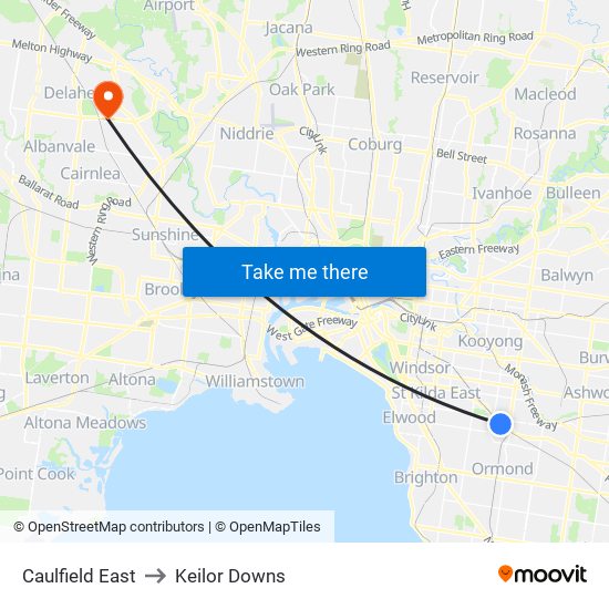 Caulfield East to Keilor Downs map