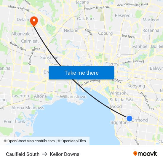 Caulfield South to Keilor Downs map