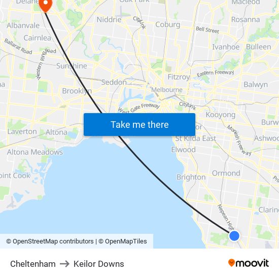 Cheltenham to Keilor Downs map