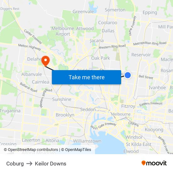 Coburg to Keilor Downs map