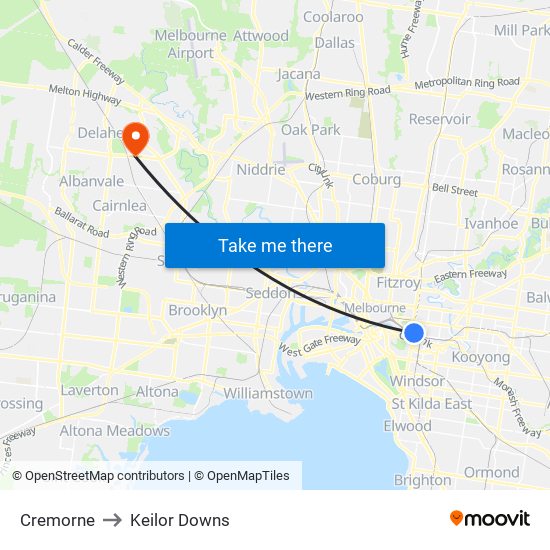 Cremorne to Keilor Downs map