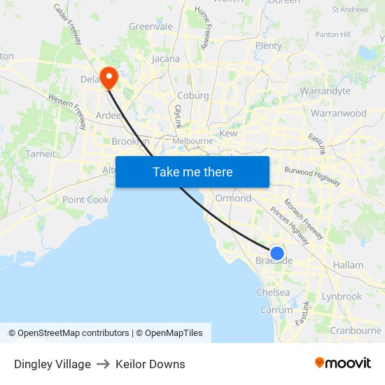 Dingley Village to Keilor Downs map